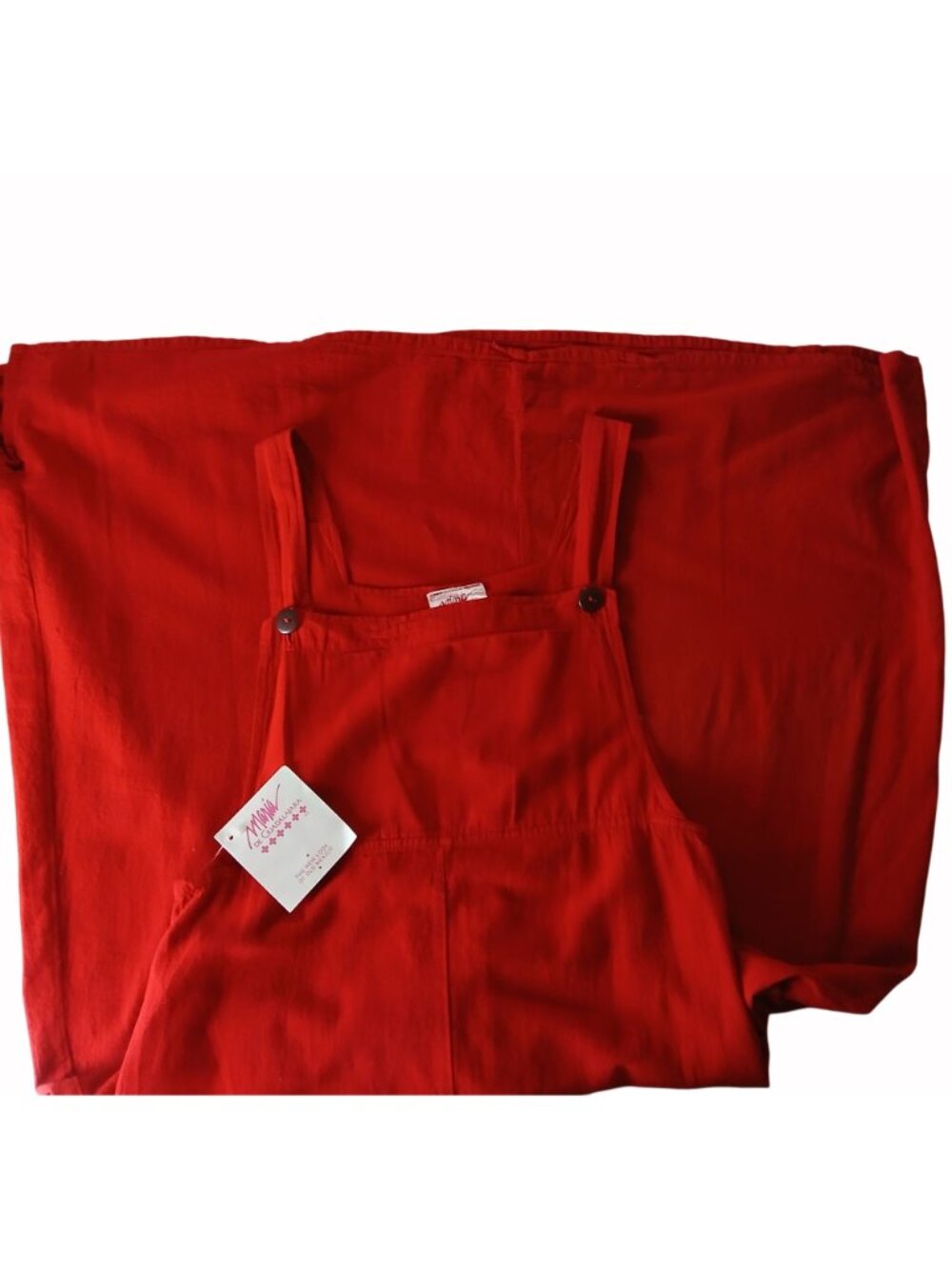 Vintage Maria Guadalajara Red Cotton Jumper Dress Size L Mexico Overalls NOS - Picture 12 of 16